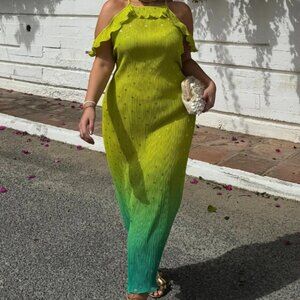 Never Fully Dressed Lime Ombre Plisse Claudia Dress